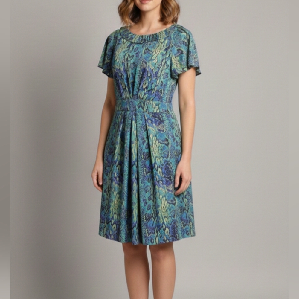 🍓 BCBGMaxAzria Vibrant Blue and Green Midi Dress S